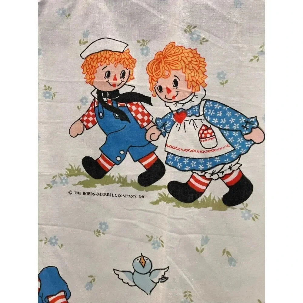 Vintage‎ 1970s Raggedy Ann & Andy twin Flat Sheet Set Bobbs Merrill CO